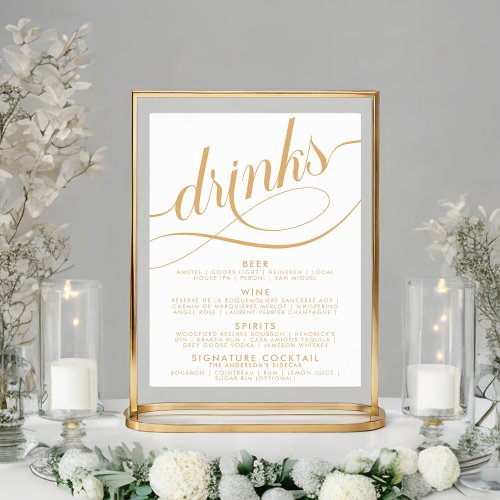 Elegant Script Wedding Drinks Gold Bar Menu Poster