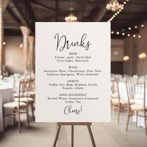 Elegant Script Wedding Drinks Menu Sign