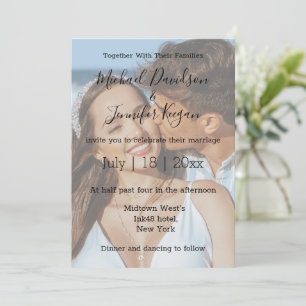 elegant script wedding faded photo invitation