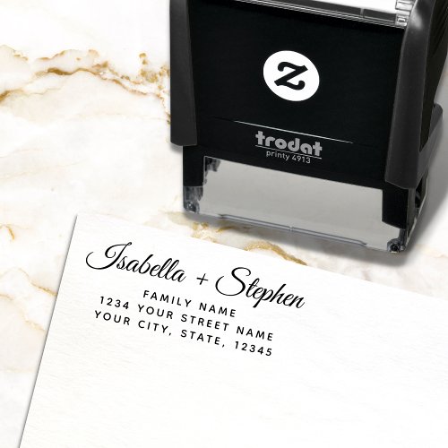 Elegant Script Wedding Family Name Return Address Self_inking Stamp