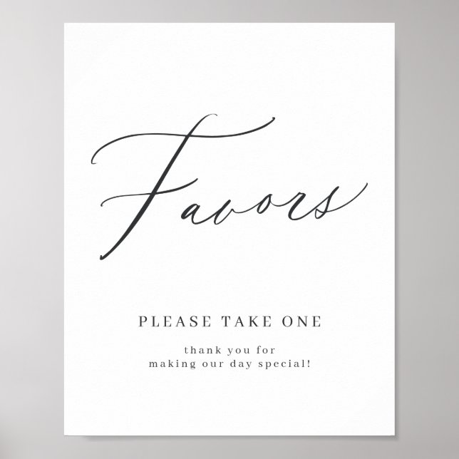 Elegant script wedding favors please take one sign (Front)