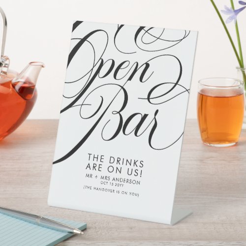 Elegant Script Wedding Free Drinks Bar Menu Pedestal Sign