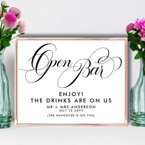 Elegant Script Wedding Free Drinks Bar Menu Poster