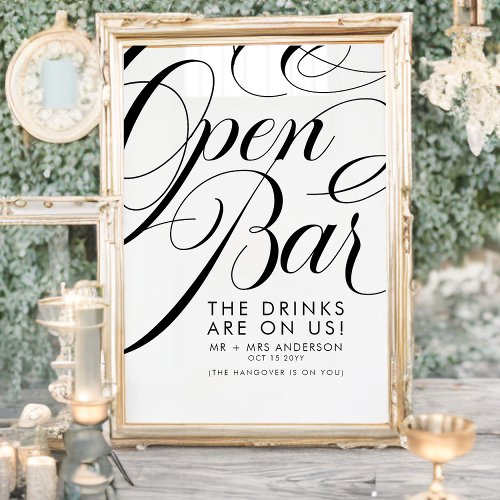 Elegant Script Wedding Free Drinks Bar Menu Poster