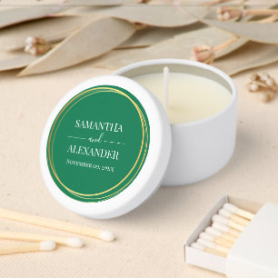 Elegant script wedding green gold teal minimalist mini candle favors