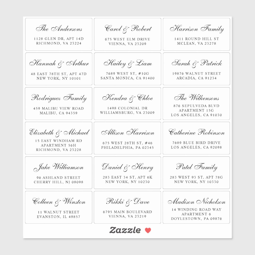 Elegant Script Wedding Guest Address Labels Zazzle