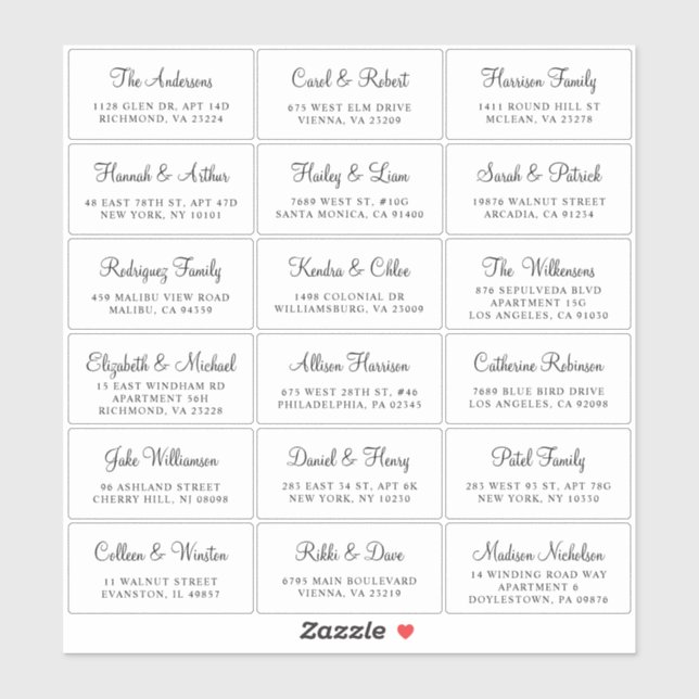 Elegant Script Wedding Guest Address Sticker (Sheet)