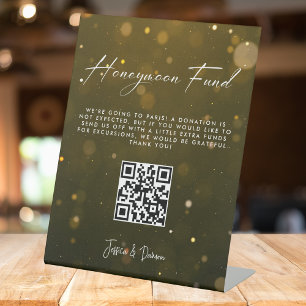 Elegant Script Wedding Honeymoon Fund QR Code Pedestal Sign