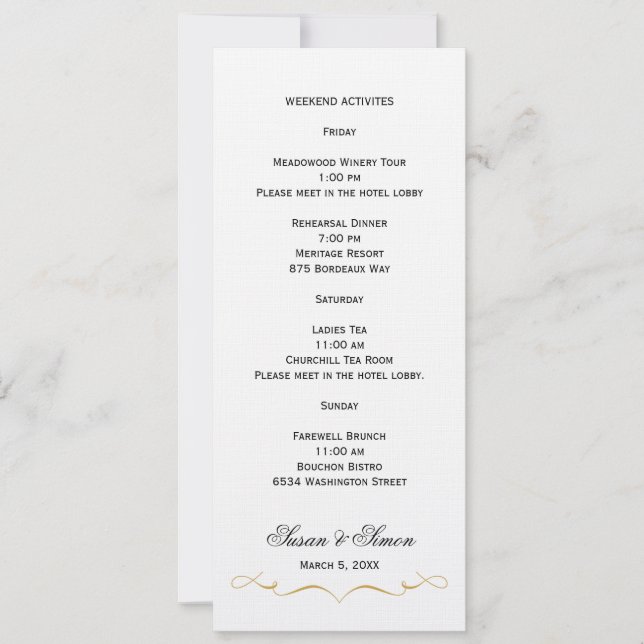 Elegant Script Wedding Information Card - Gold (Front)