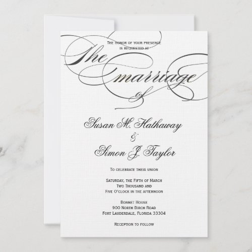 Elegant Script  Wedding Invitation - Black