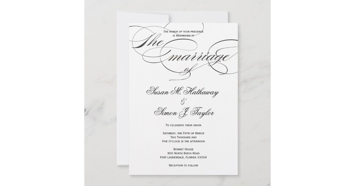 Elegant Script Wedding Invitation - Black | Zazzle