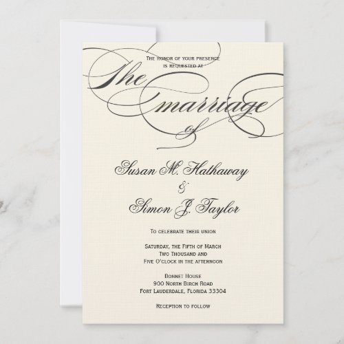 Elegant Script Wedding Invitation - BlackOff White