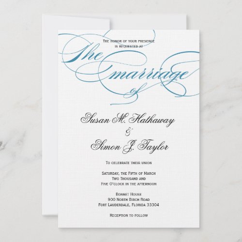 Elegant Script  Wedding Invitation _ Blue