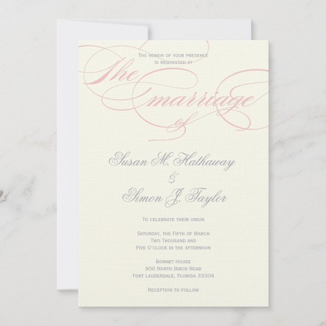 Elegant Script  Wedding Invitation  - Blush Pink (Front)