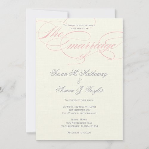 Elegant Script  Wedding Invitation  - Blush Pink