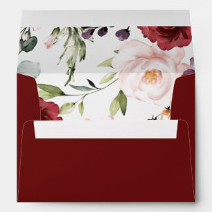 Elegant Script Wedding Invitation Burgundy Floral Envelope