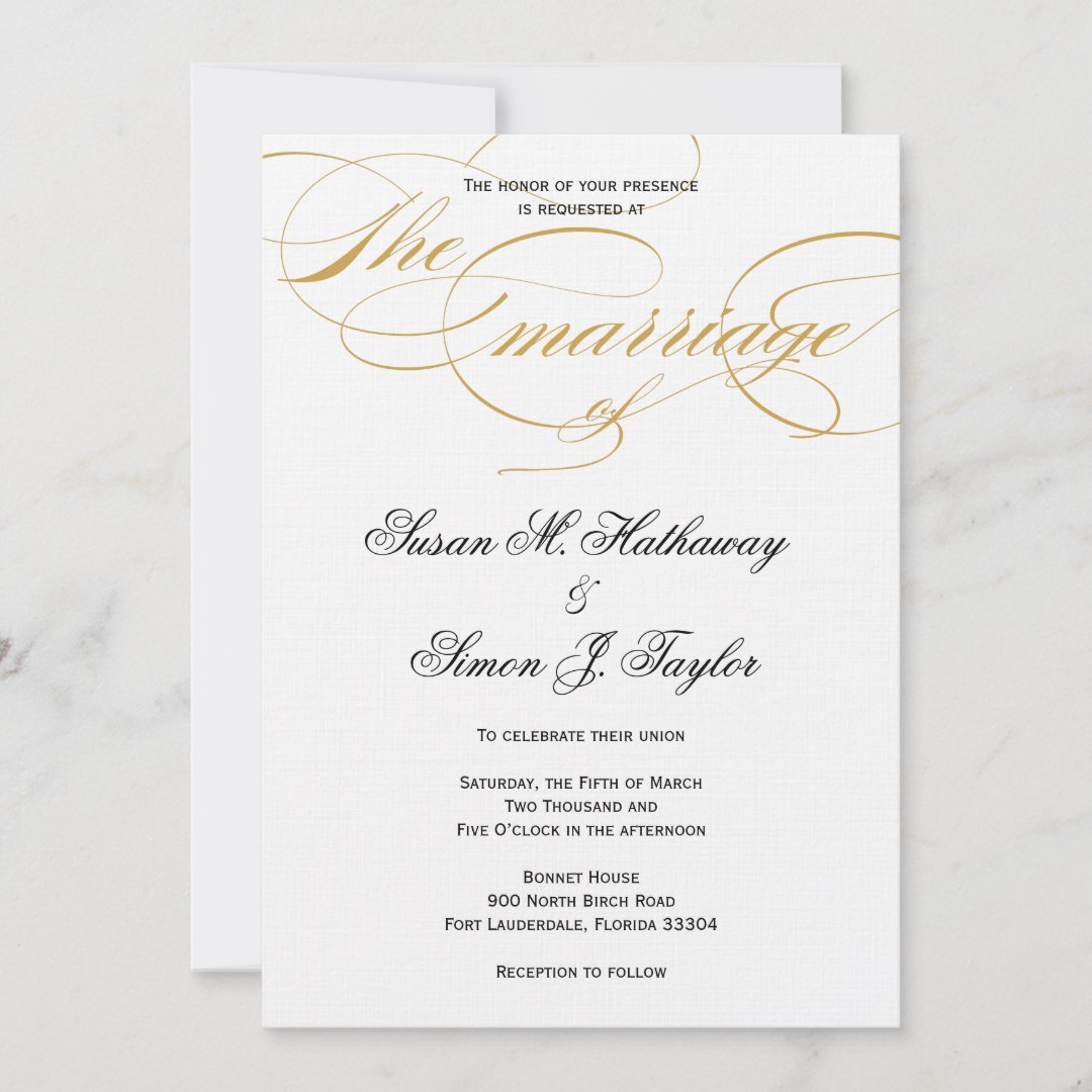 Elegant Script Wedding Invitation - Gold | Zazzle