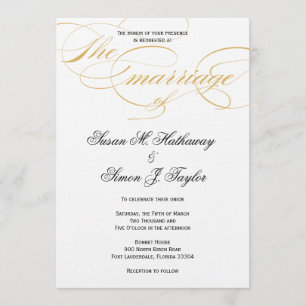 Elegant Script  Wedding Invitation - Gold & Black