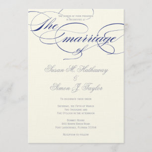 Elegant Script  Wedding Invitation  - Navy