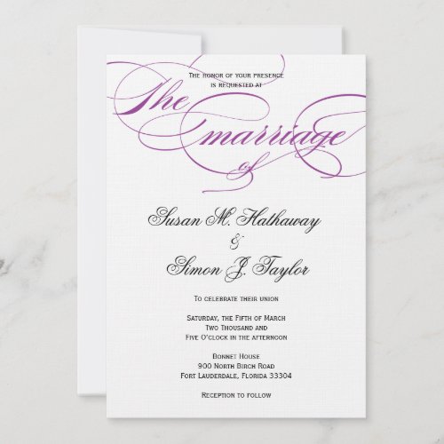 Elegant Script  Wedding Invitation - Purple
