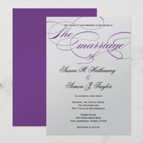 Elegant Script  Wedding Invitation - Purple