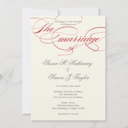 Elegant Script  Wedding Invitation  _ Red