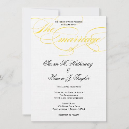 Elegant Script  Wedding Invitation _ Yellow