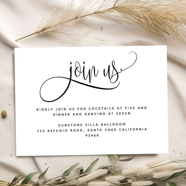 Elegant Script Wedding Join Us Reception Enclosure Card (Creator Uploaded)