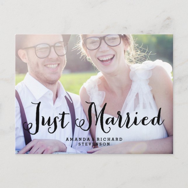 ELEGANT SCRIPT WEDDING JUST MARRIED POSTCARD (Front)