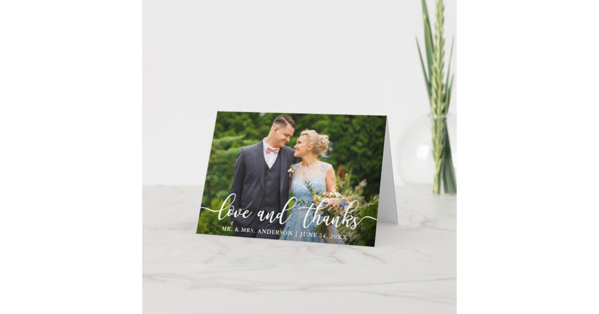 Elegant Script Wedding Love and Thanks Folded Thank You Card | Zazzle