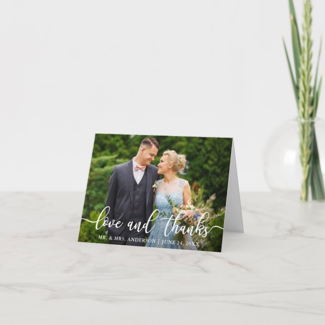 Elegant Script Wedding Love and Thanks Note Letterpress Thank You Card (Front)