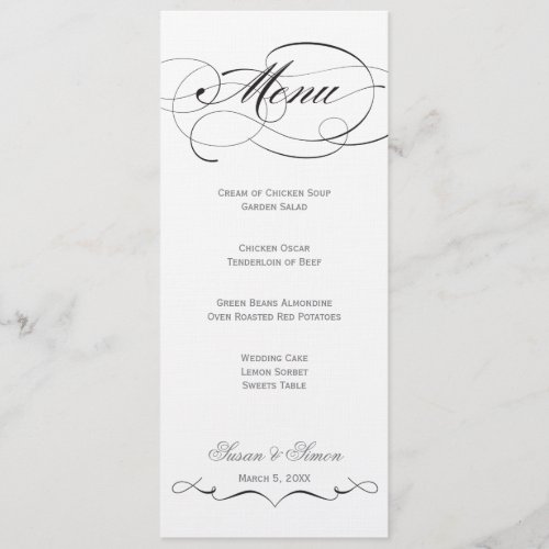 Elegant Script  Wedding Menu - Black