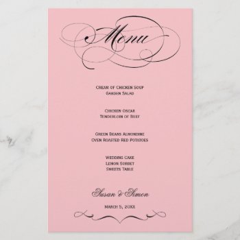 Elegant Script  Wedding Menu - Blush Pink by OrangeOstrichDesigns at Zazzle