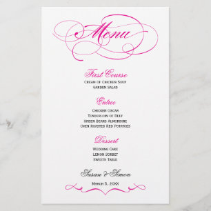 Elegant Script  Wedding Menu - Bright Pink