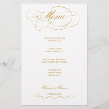Elegant Script  Wedding Menu - Gold by OrangeOstrichDesigns at Zazzle
