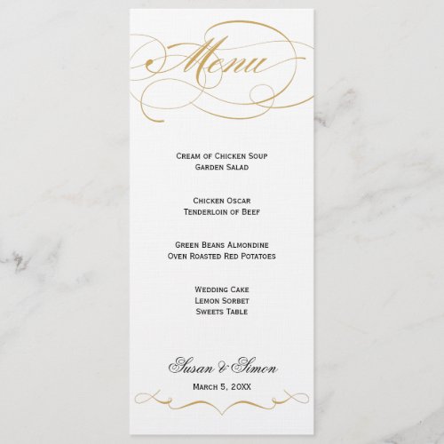 Elegant Script  Wedding Menu - Gold