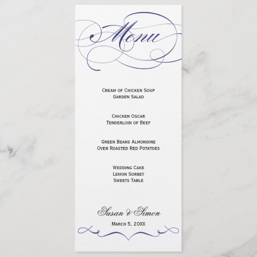 Elegant Script  Wedding Menu - Navy