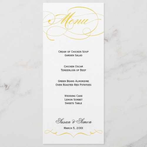 Elegant Script  Wedding Menu - Yellow