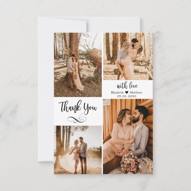 Elegant Script Wedding Multiple Photo Collage  Tha Thank You Card (Front)