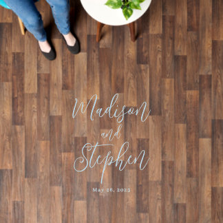 Elegant Script Wedding Names and Date Floor Decals