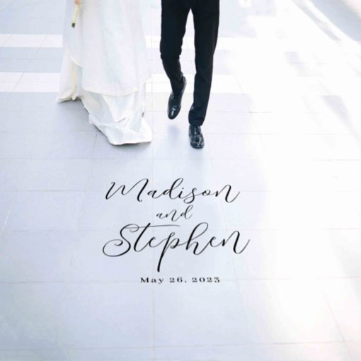 Elegant Script Wedding Names and Date Floor Decals | Zazzle