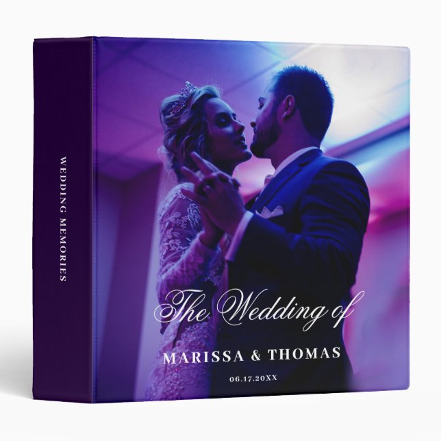 Elegant Script Wedding Photo Album Keepsake Purple 3 Ring Binder (Front/Spine)
