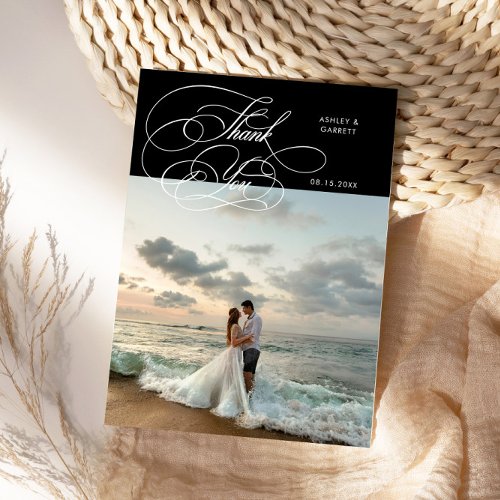 Elegant Script Wedding Photo Black