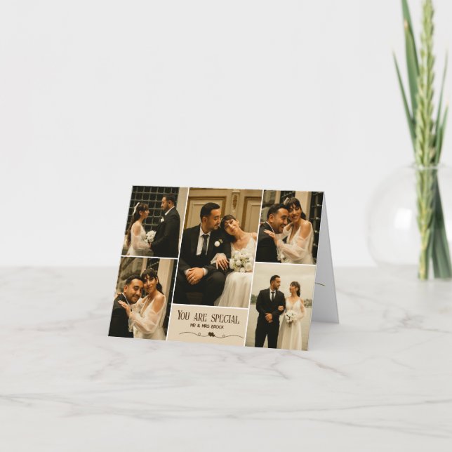 Elegant Script Wedding Photo Collage Folded Card (Front)