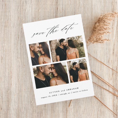 Elegant Script Wedding Photo Collage  Save The Date