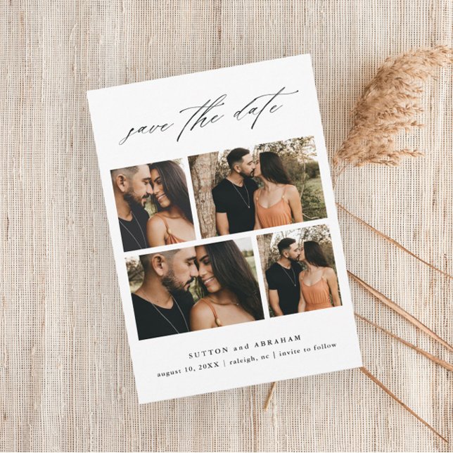 Elegant Script Wedding Photo Collage  Save The Date (Creator Uploaded)