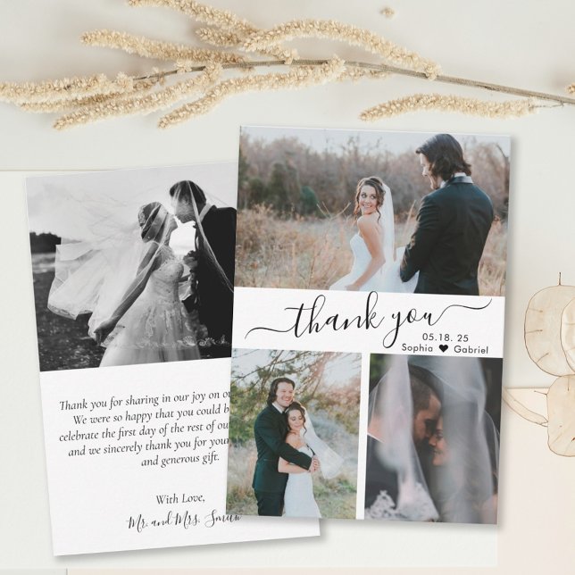 Elegant Script Wedding Photo Collage Thank You Car Card (Creator Uploaded)