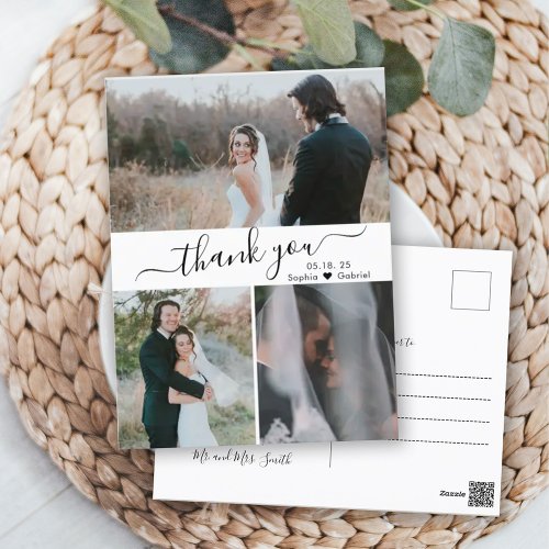 Elegant Script Wedding Photo Collage Thank You  Postcard