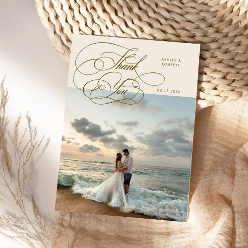 Elegant Script Wedding Photo Cream