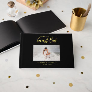 Elegant Script Wedding Photo  Foil Guest Book